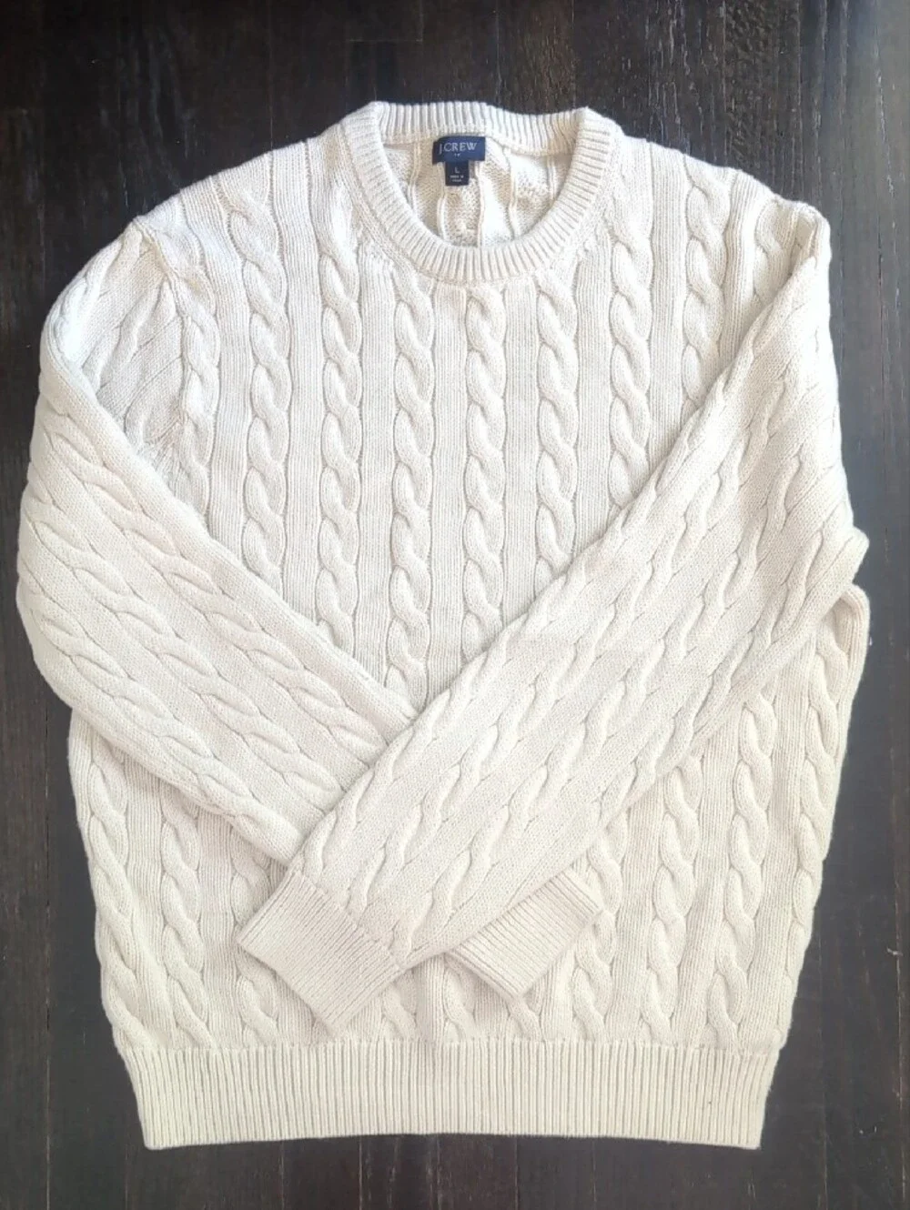 J. Crew Men's Cream Cable Crewneck Sweater